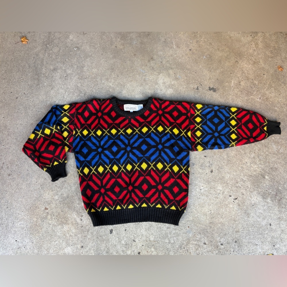Vintage The Import Workshop sweater 80s colorful snowflake holiday crew sz L EUC - Picture 3 of 12